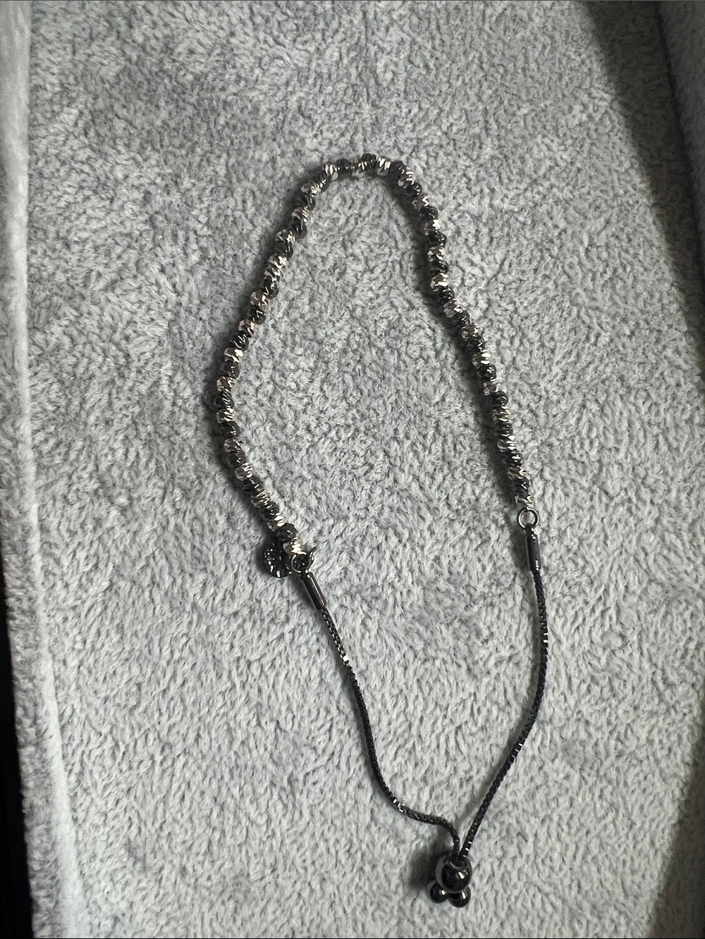 Adjustable Silver/Black-Tone Beaded Slider bracelet- Women Jewelry